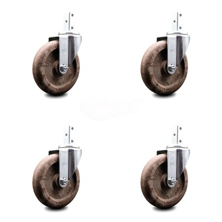 Swivel Square Stem Caster Set 4 w/5? x 1.25? Brown Glass Filled Nylon Wheel - 7/8? x 2? Square Stem with (3) 17/64? Diameter Mounting Holes-Includes 4 Swivel-1200 lbs. Cpty/Caster-Service Caster Brand
